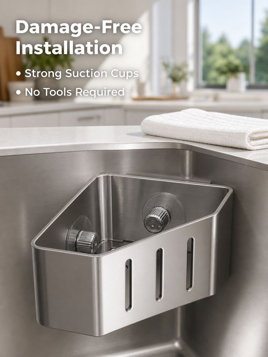 Kitchen Sink Suction Drain Storage Rack, Wall-mounted Cloth & Sponge Organizer