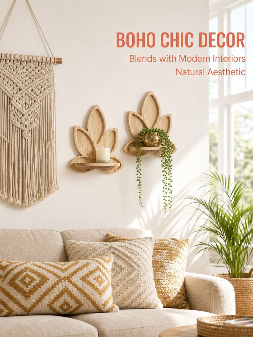 Solid Wood Lotus Wall Mounted Storage Rack