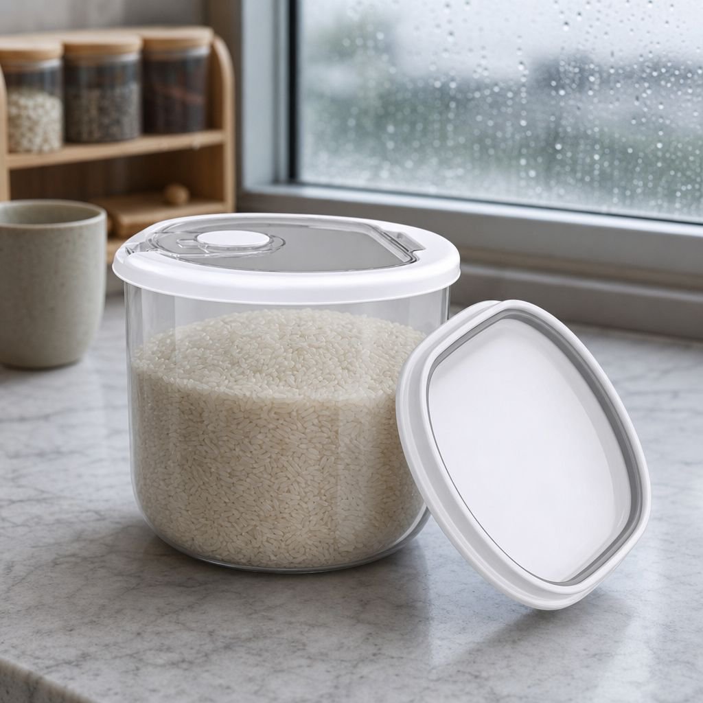 Kitchen Rice Bucket with Insect and Moisture Protection on countertop