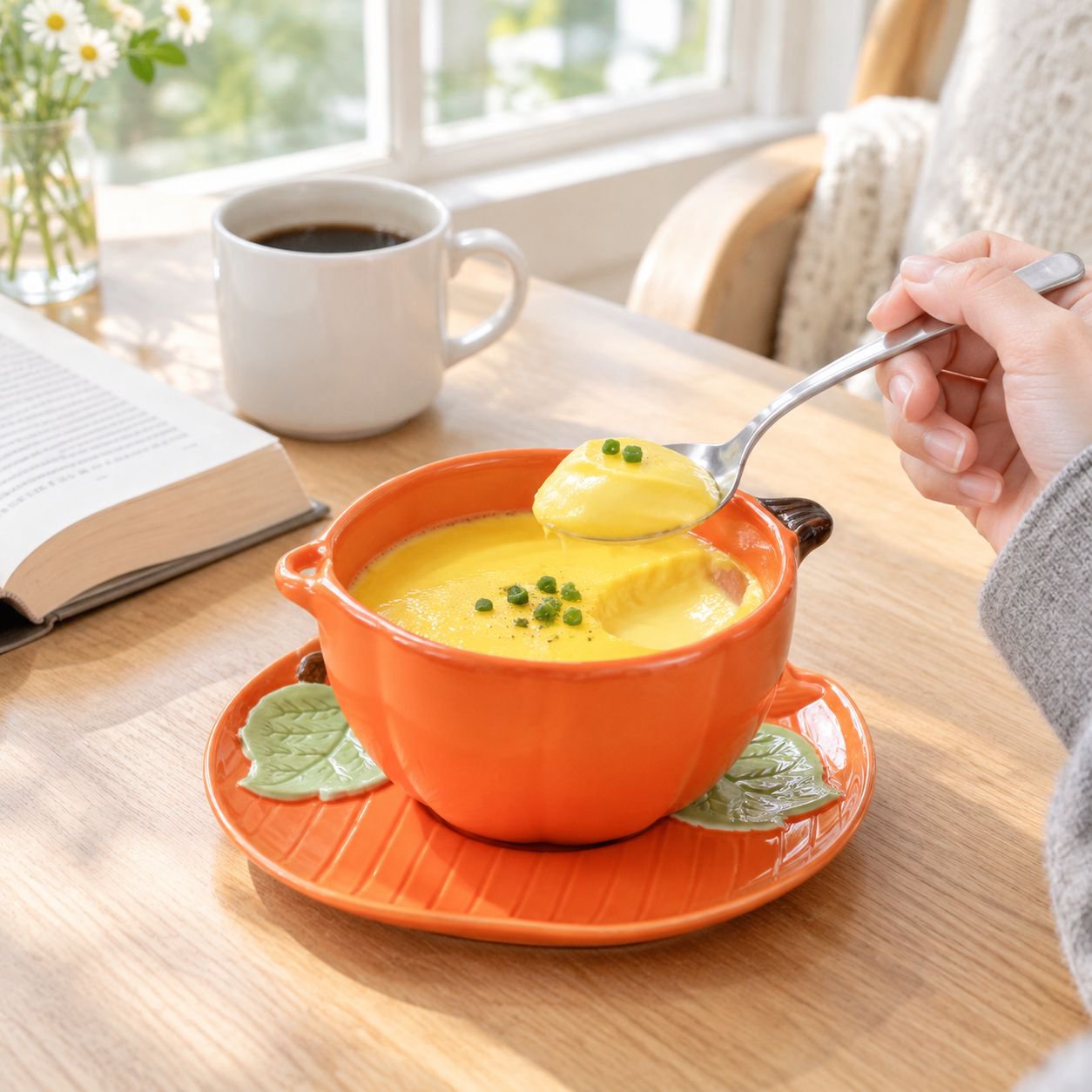 Cute pumpkin-shaped steamed egg bowl, household ceramic double-handled soup bowl, rice bowl, food bo