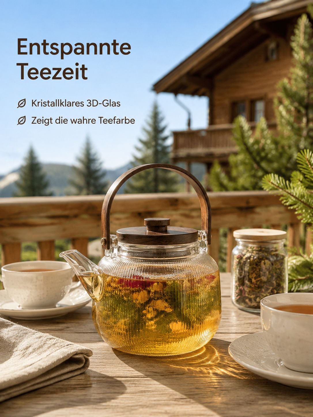 Chinesische Teekanne aus transparentem Glas mit Henkel