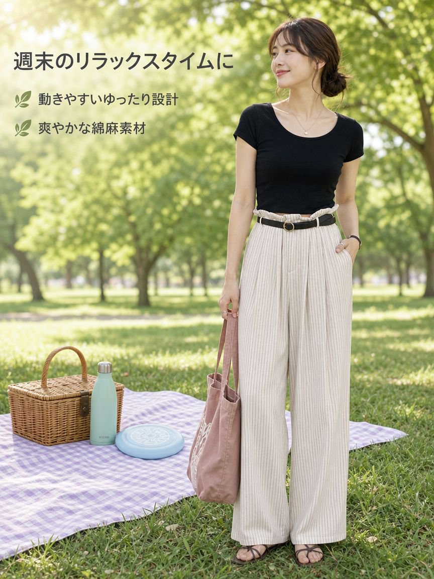 ゆったり感のあるドレープストレートワイドパンツ レディース