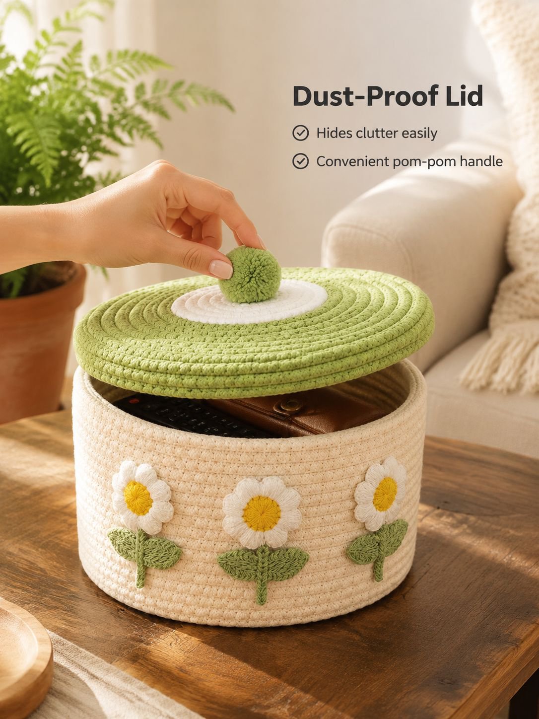 Lidded Cotton Woven Storage Basket