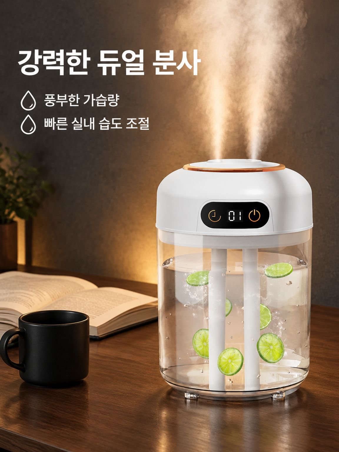 4.5L 듀얼 스프레이 대용량 무향 원격 타이머 가습기