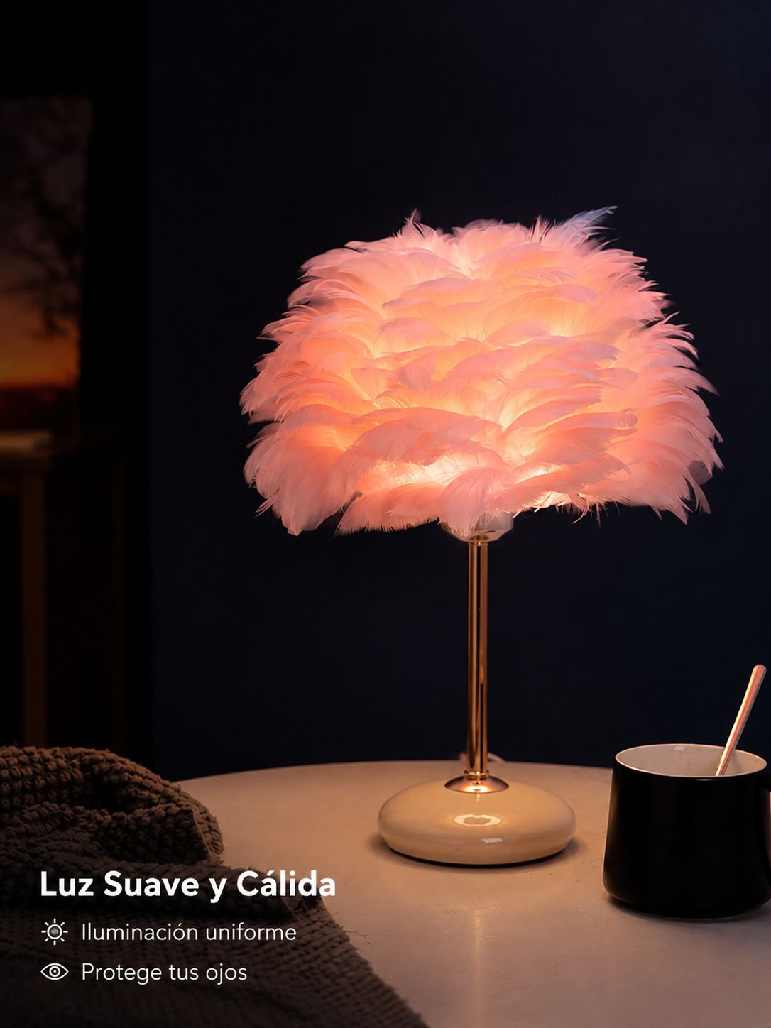 Lámpara de mesa decorativa de plumas