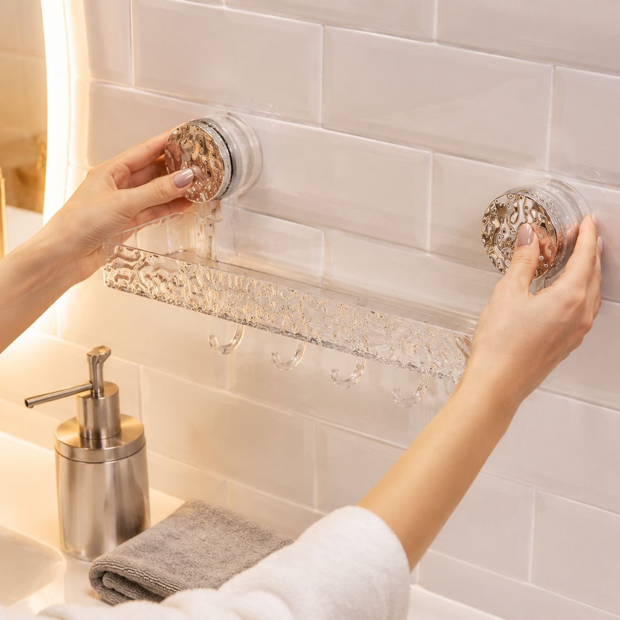 No-Drill Glacier Pattern Suction Cup Wall Shelf