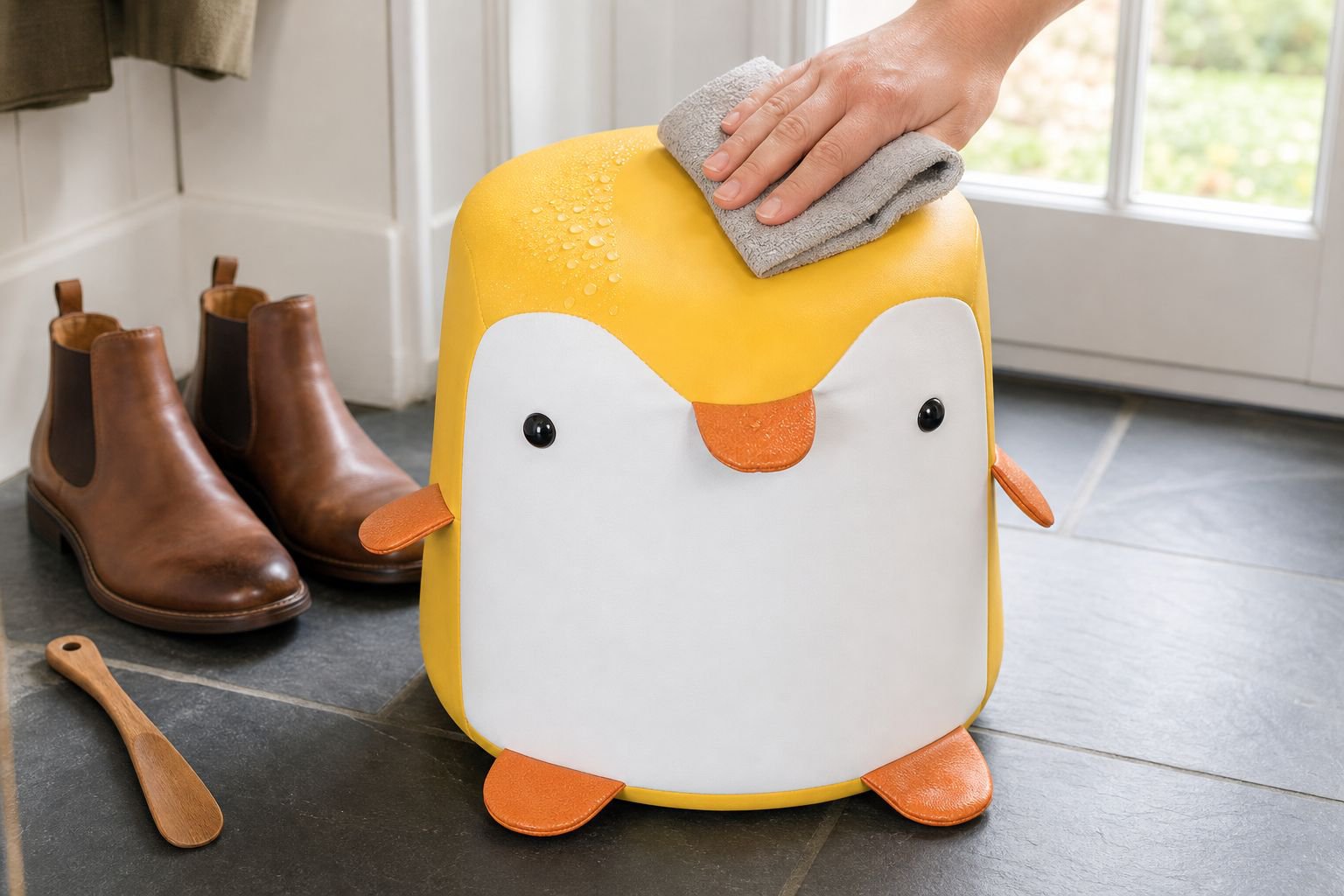 Solid wood construction of penguin poop door stopper