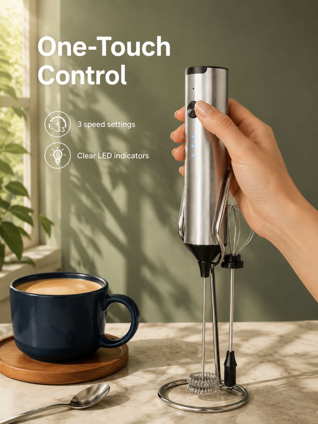 Milk frother being used at home kitchen