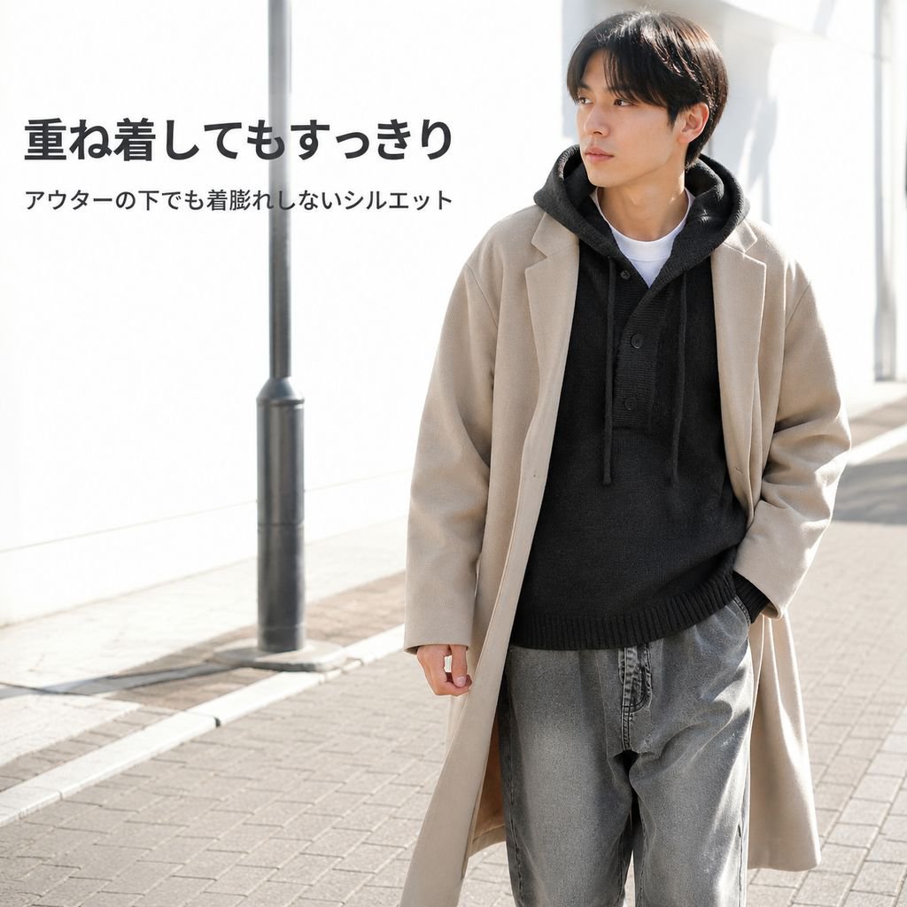 秋冬ゆったりルーズシルエットハーフボタンニット
