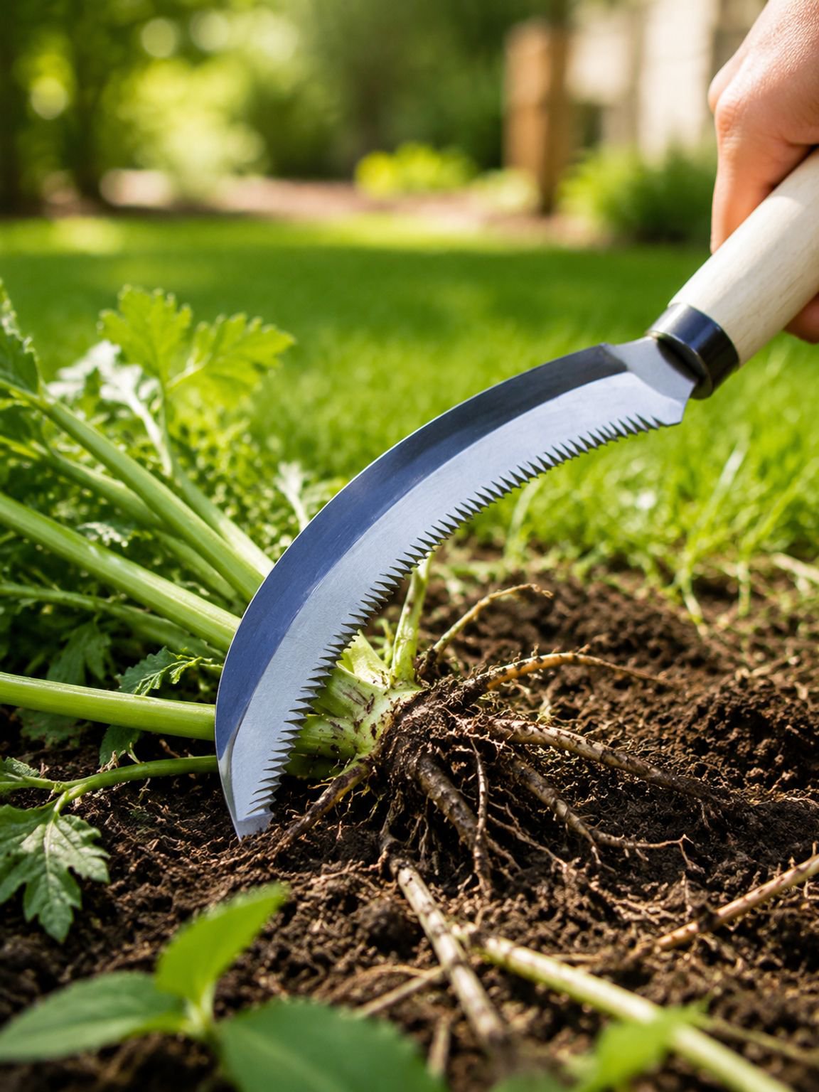 Stainless steel long sickle with wooden handle for gardening
