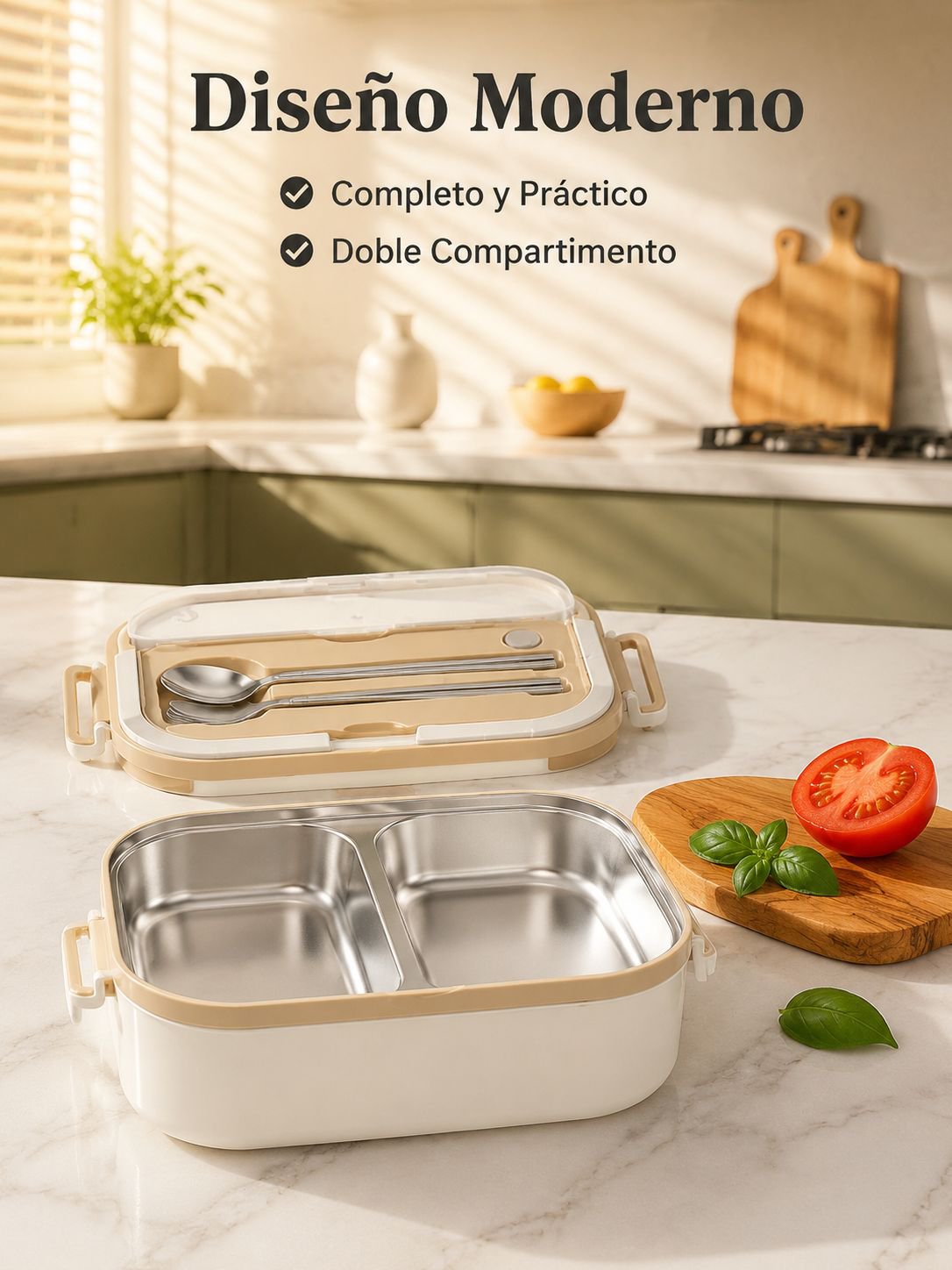 Caja bento de acero inoxidable de gran capacidad con divisores para estudiantes y oficinistas