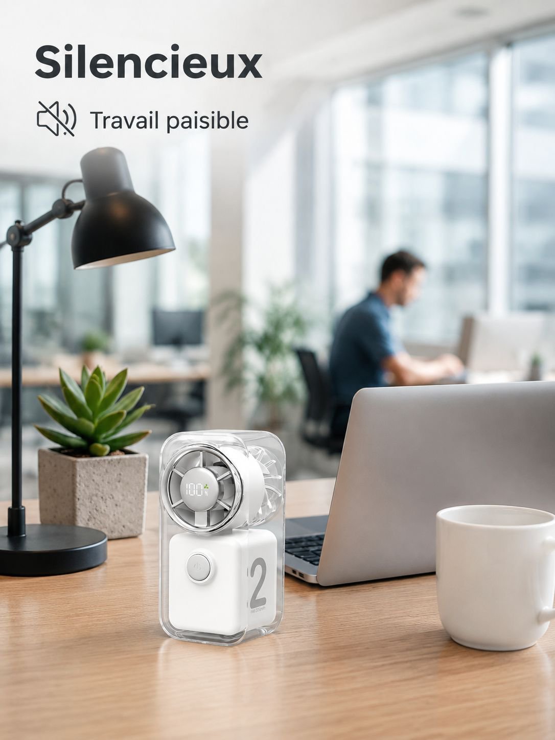 Ventilateur de poche mini , rechargeable, portable pour la maison et le bureau, 100 vitesses