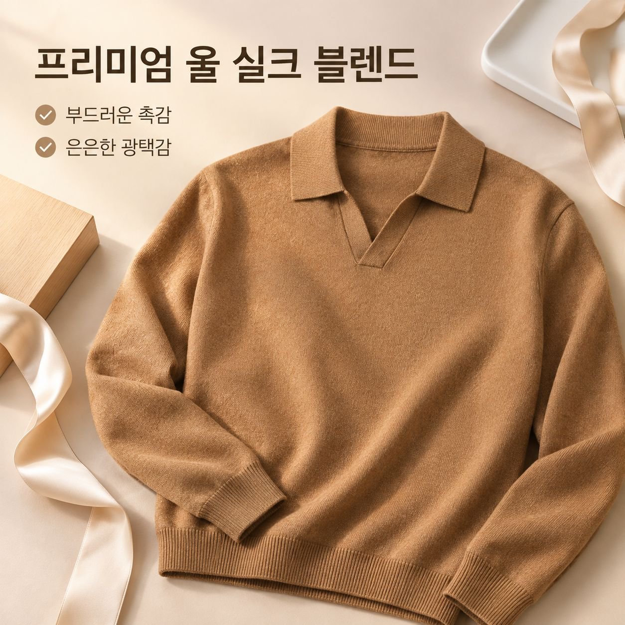 남성 울 실크 혼방 윙카라 긴팔 니트 스웨터 가을 겨울 이너