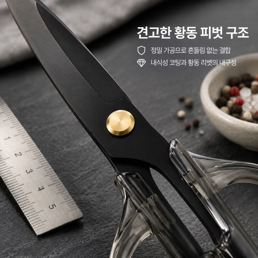 블랙 티타늄 스테인리스 주방가위 아크릴 핸들 다기능 해물가위 바비큐 야채가위