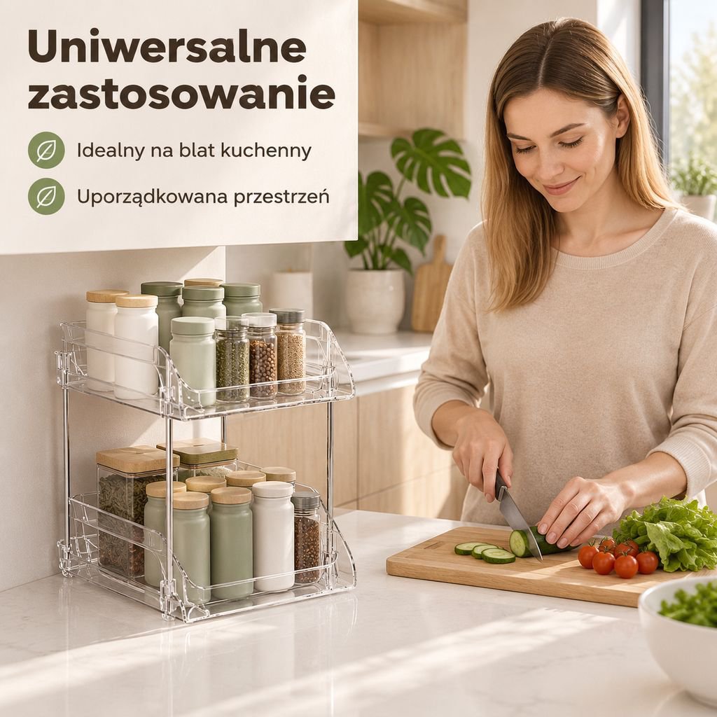 Dwupoziomowy uchwyt na kubki do szuflady na blat kuchenny