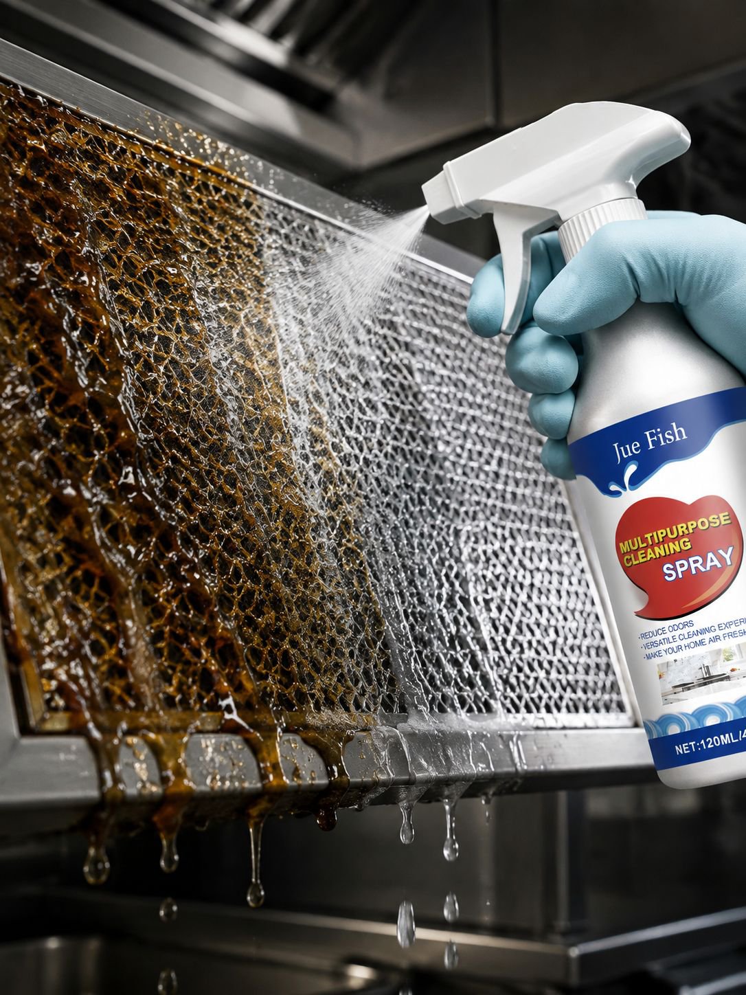 Multifunktionales Reinigungsspray für starke Küchenfettflecken