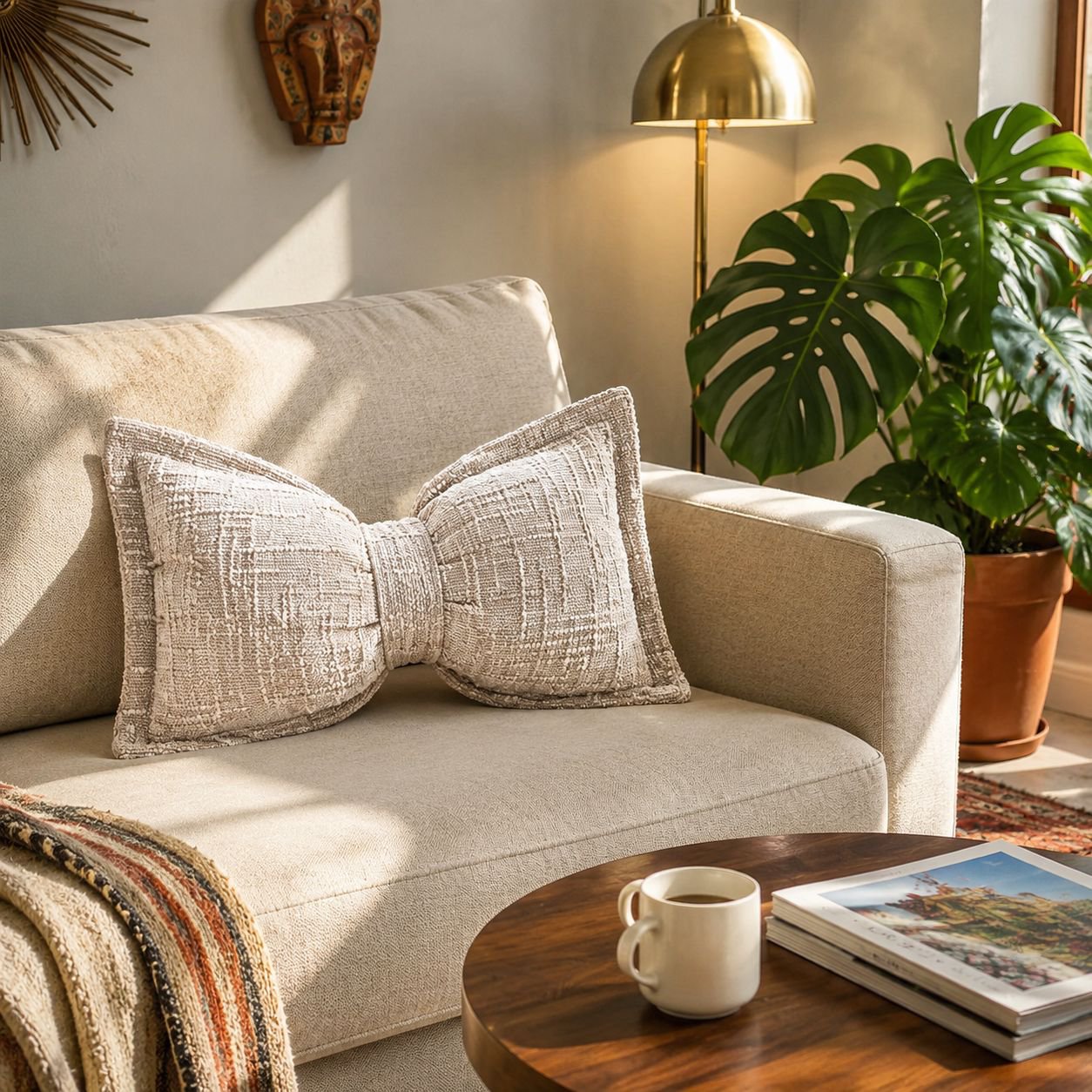 Almohada decorativa con lazo de chenilla