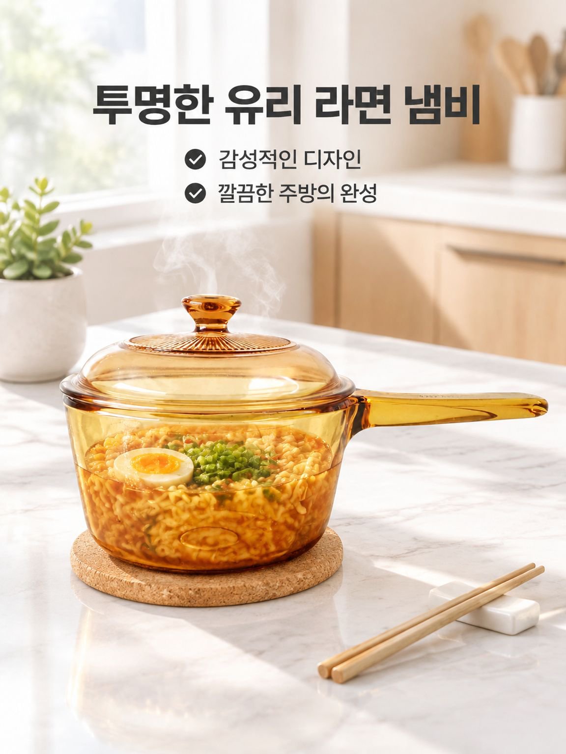 유리 손잡이형 즉석 라면 냄비