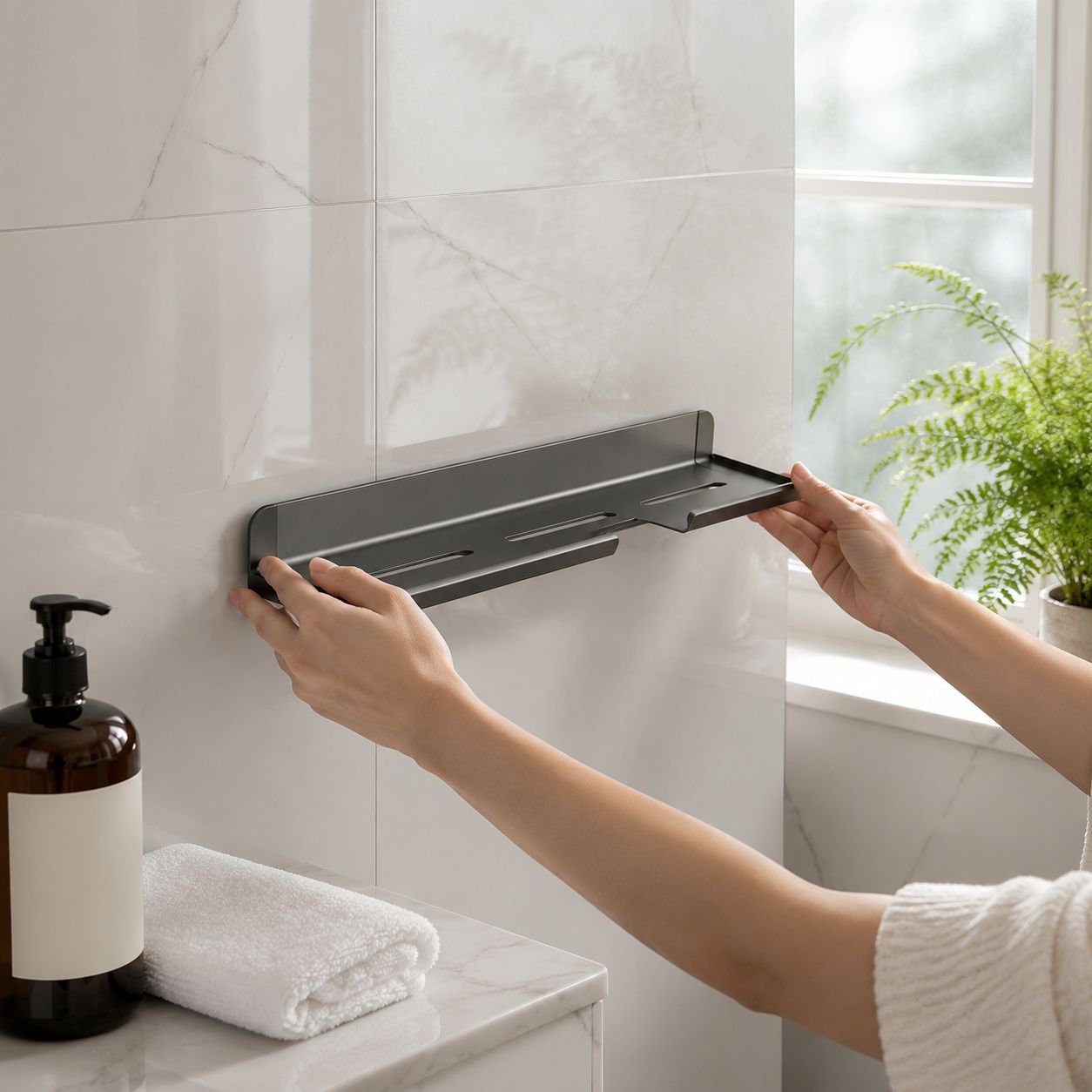 Estante de baño montado en la pared para gel de ducha y champú