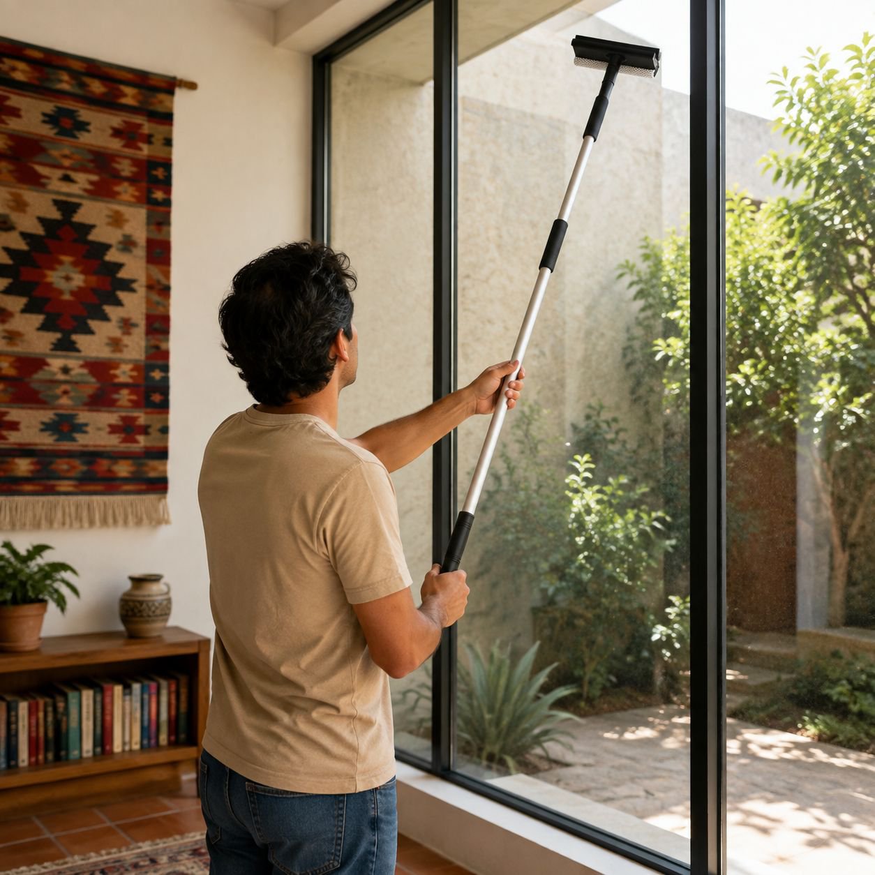 Limpieza eficiente de ventanas con limpiador 2 en 1