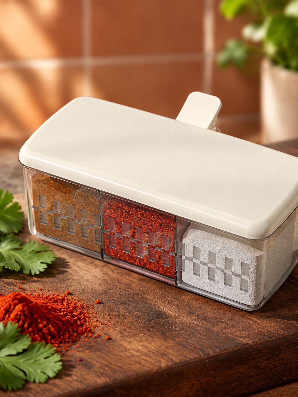 Almacenamiento de condimentos con recipiente hermético