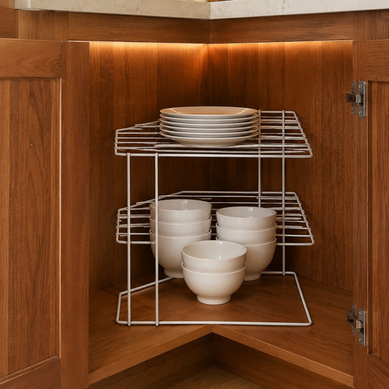 Space-saving corner shelf with sturdy iron construction