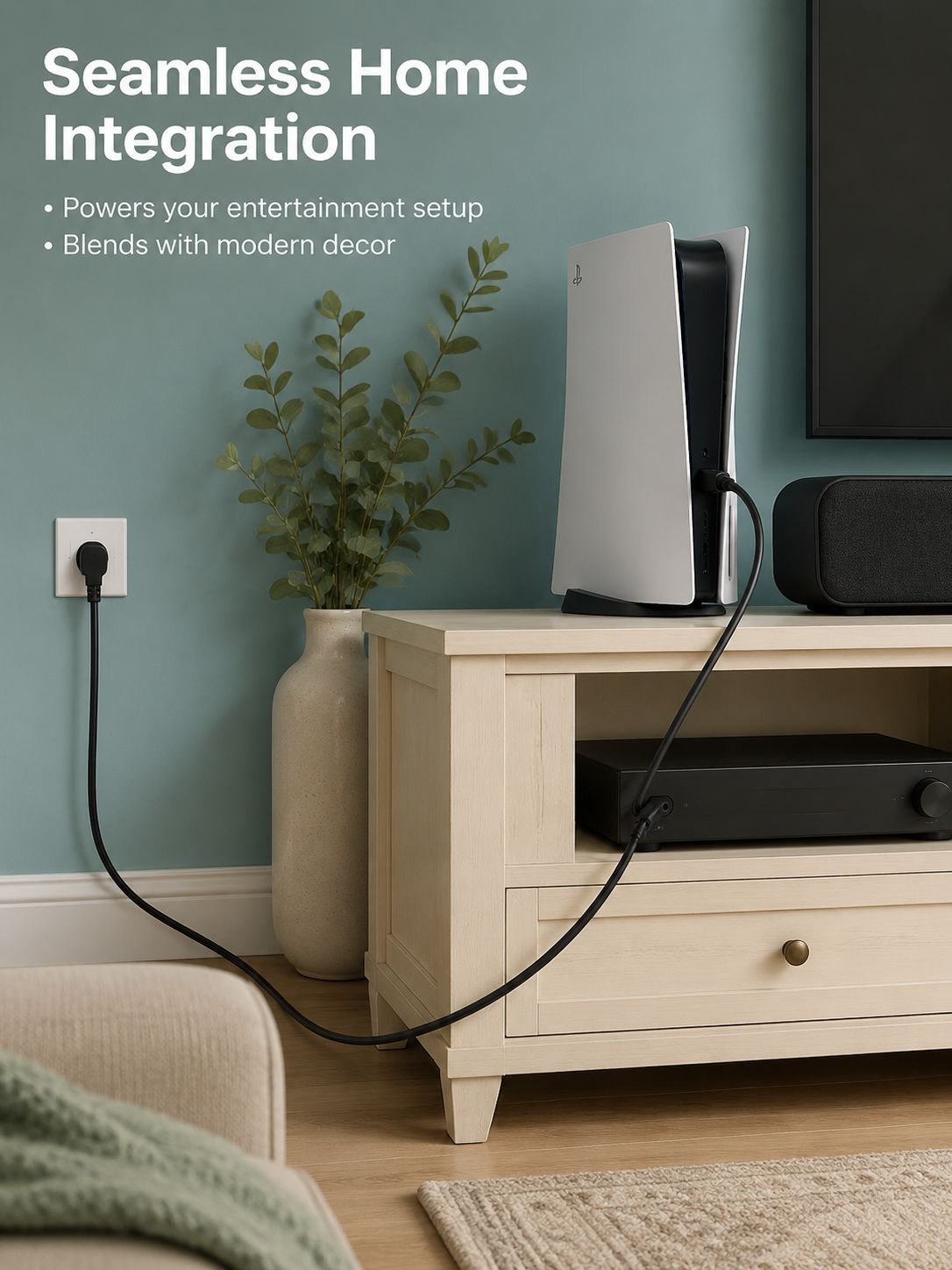 Two-prong Figure-8 black power cord 1.5m close-up