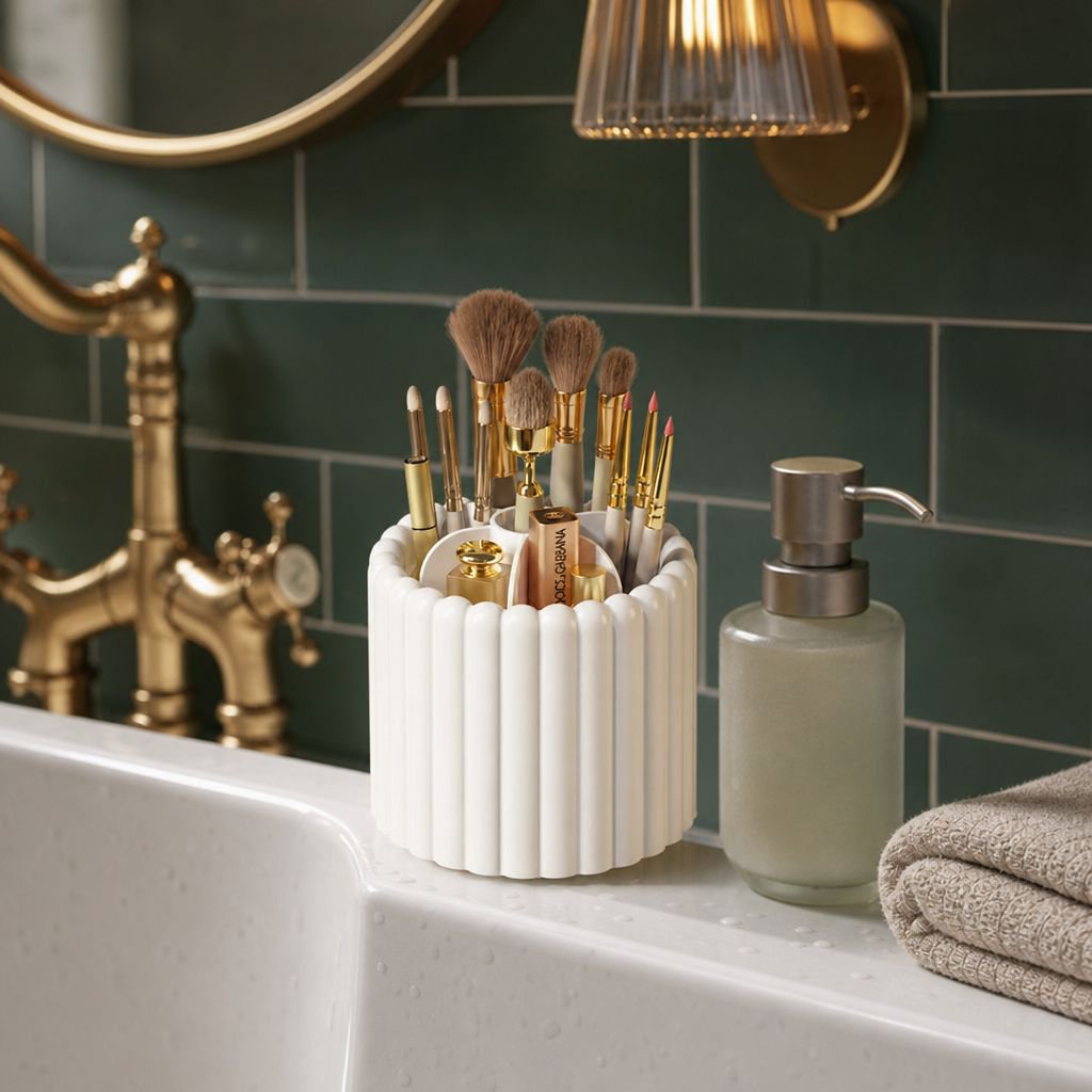 Convex Dot Dustproof Lid Makeup Brush Holder on Vanity