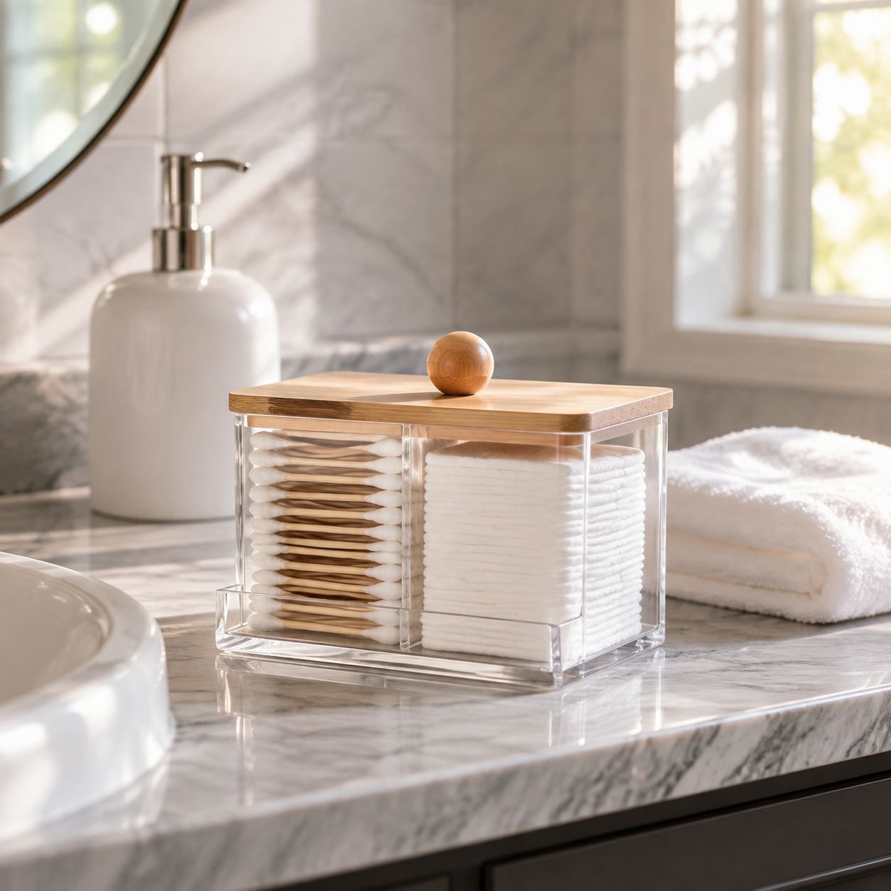 Acrylic Transparent Portable Cotton Puff Storage Box