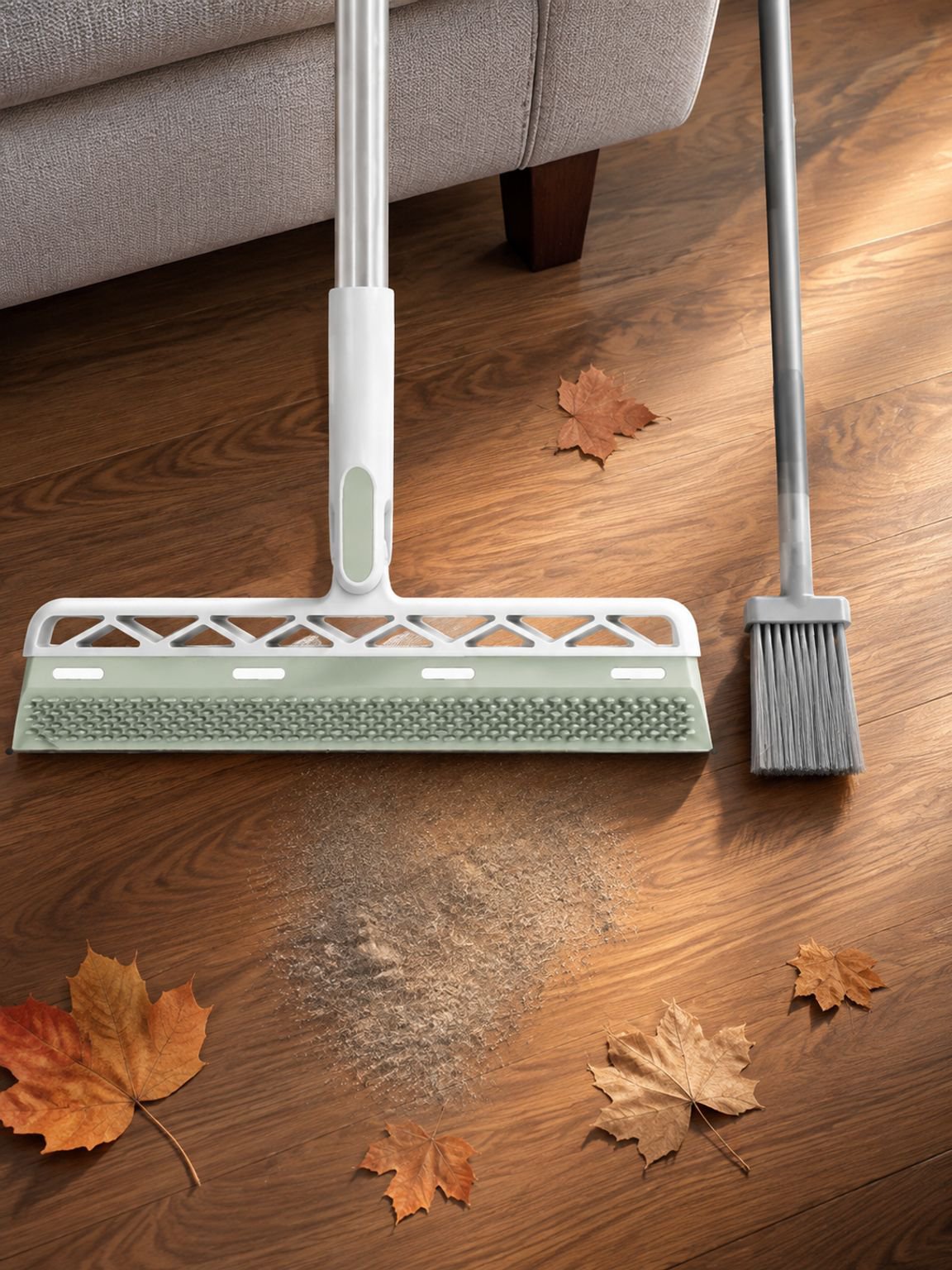 JMY Magic Broom sweeping dirt and debris from wooden floors