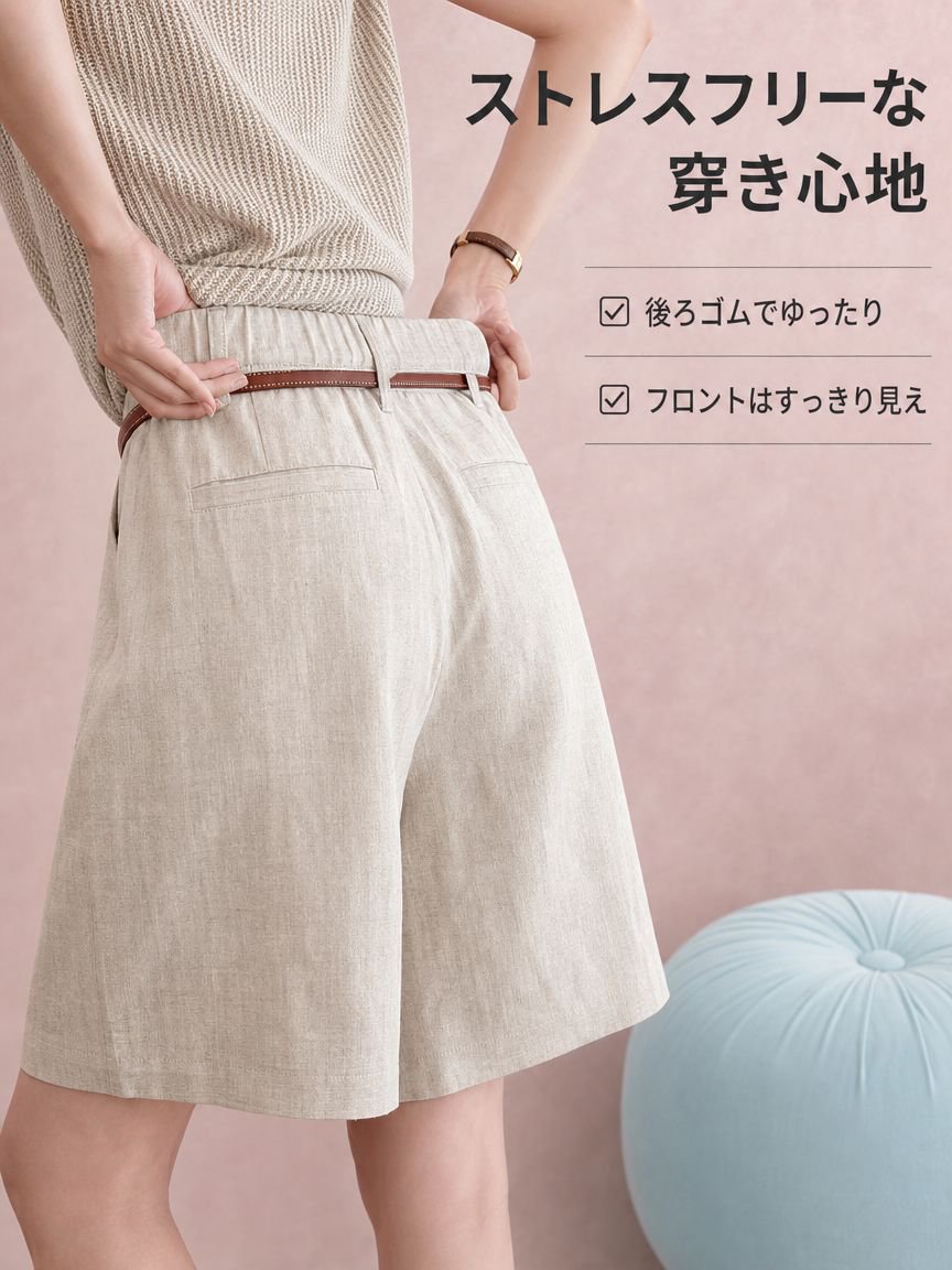 夏用レディーススリム快適ストレートショートパンツ