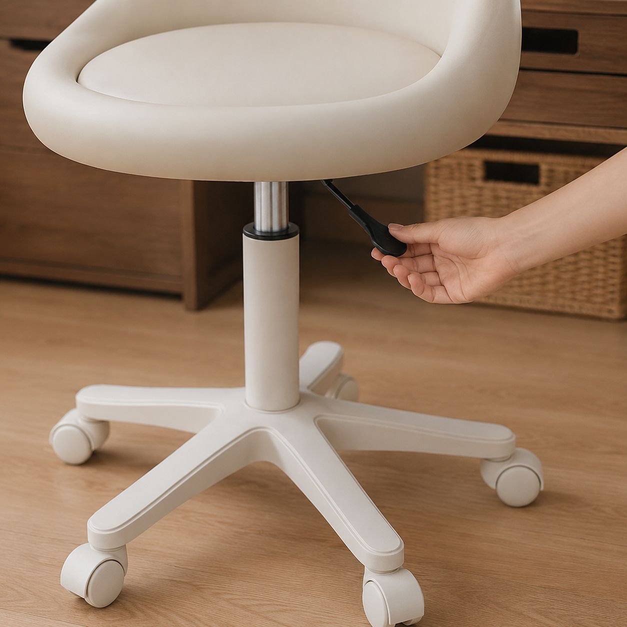 Elegant vanity chair with low back in cream color