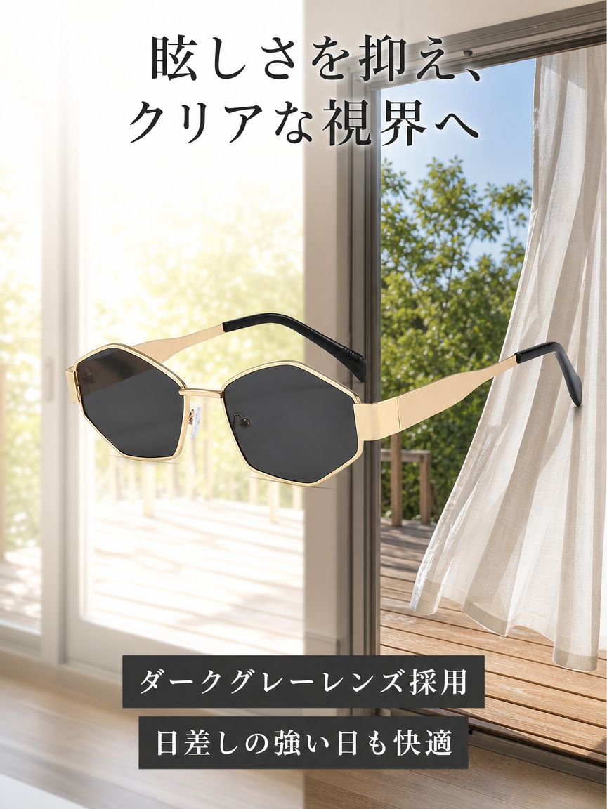 おしゃれな多角形サングラスディテール写真