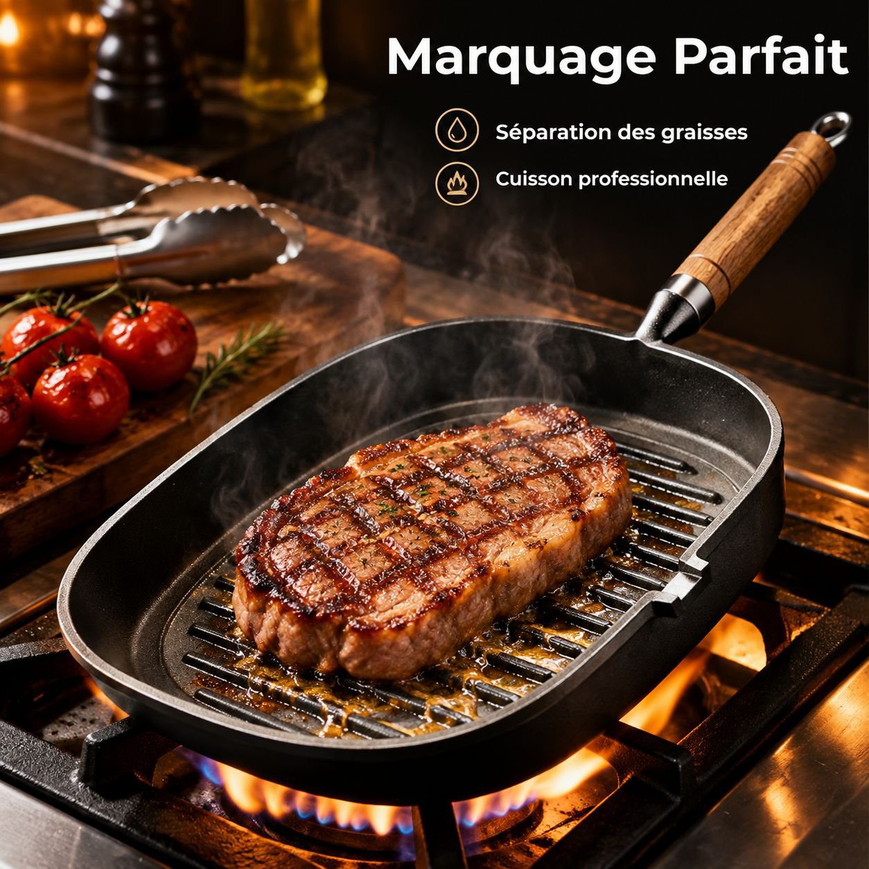 Poêle à Steak en Fonte sans Revêtement Gaz et Induction