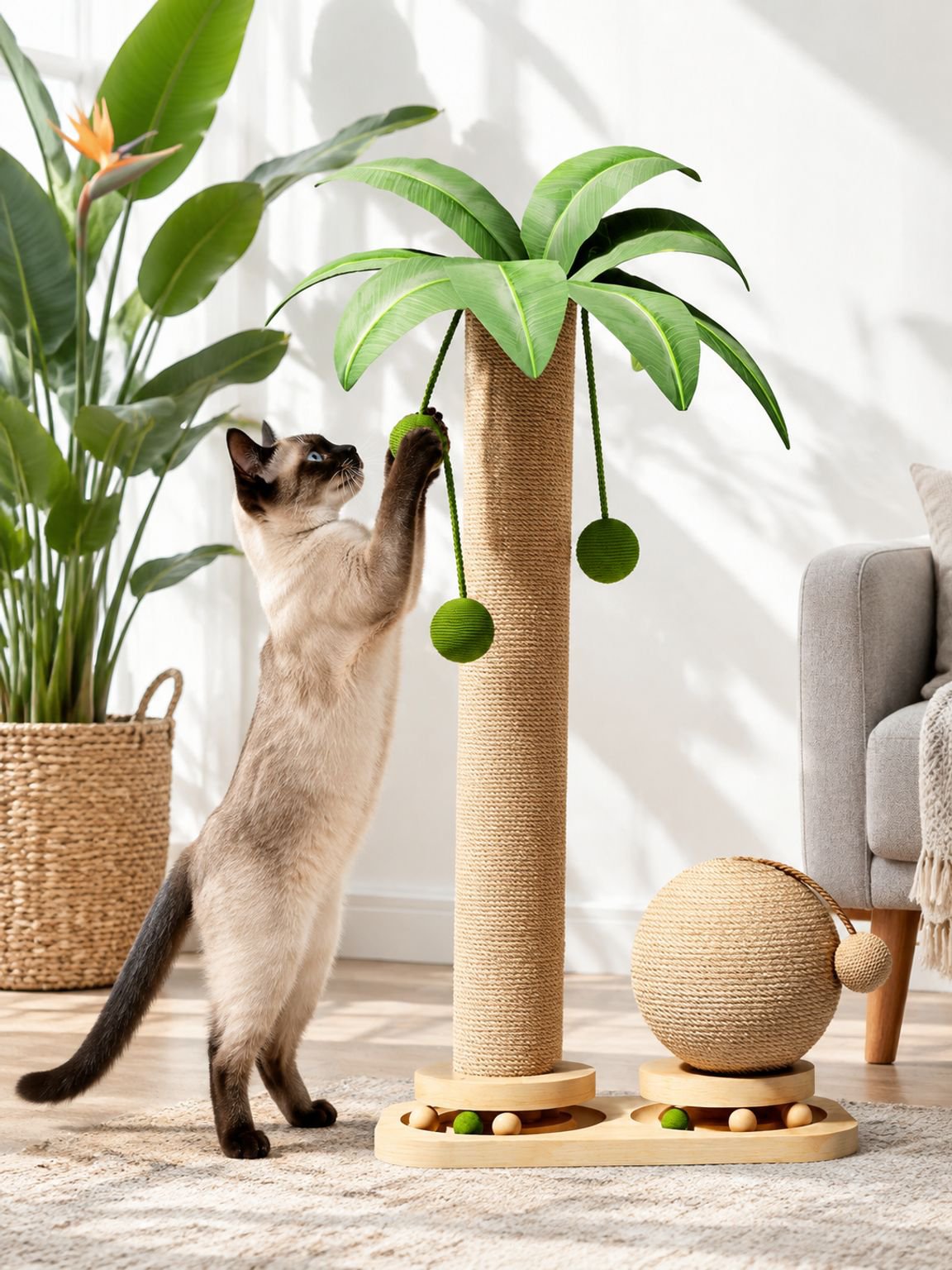 Árbol rascador para gatos con diseño de palmera