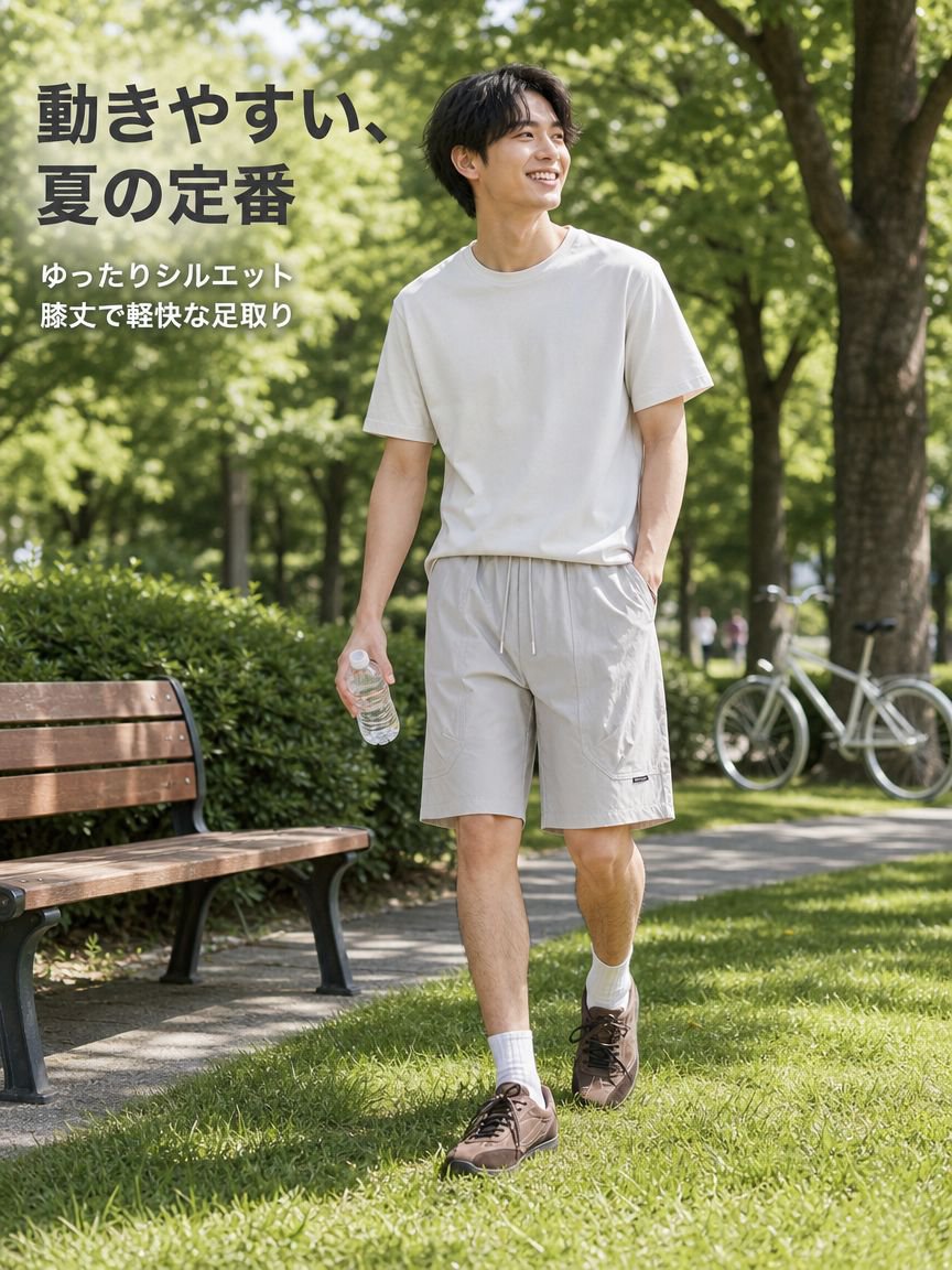 メンズ夏用薄手ゆったり五分丈大きなポケット付きカジュアルハーフパンツ