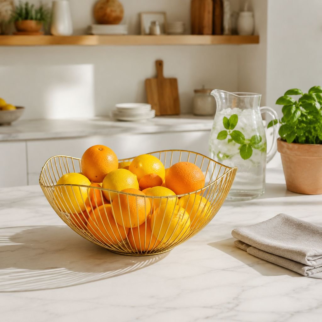 Plato de fruta de hierro forjado con hojas de loto