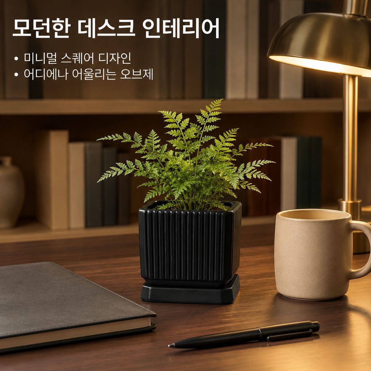 트레이가 포함된 사각형 심플 세라믹 화분