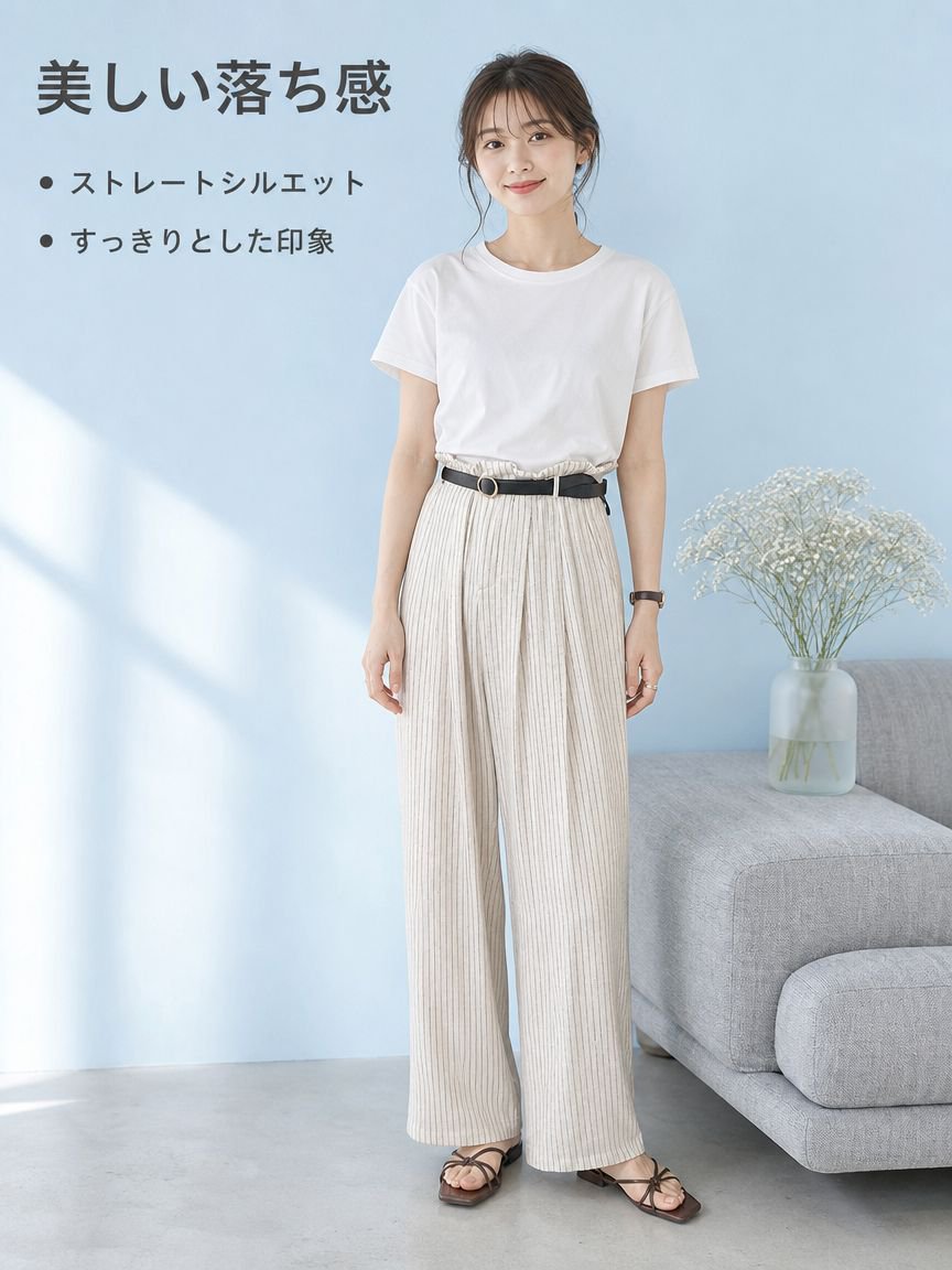 ゆったり感のあるドレープストレートワイドパンツ レディース