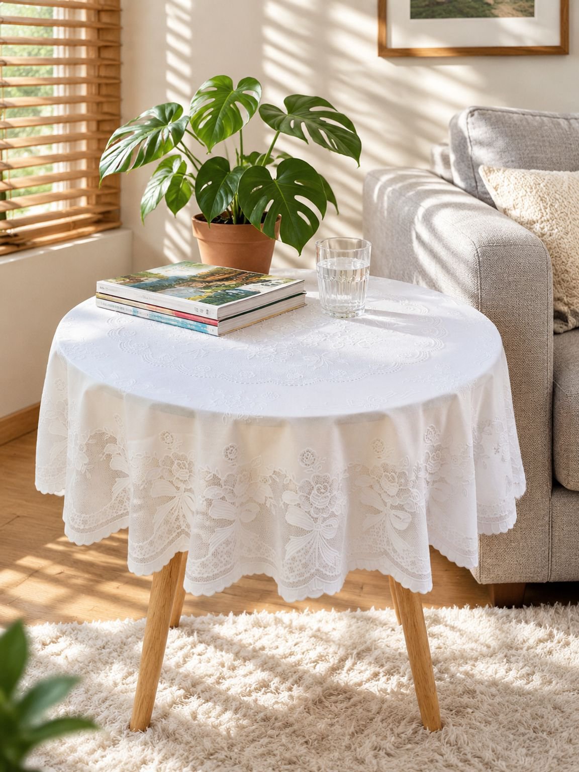 Water-resistant table cover for round tables