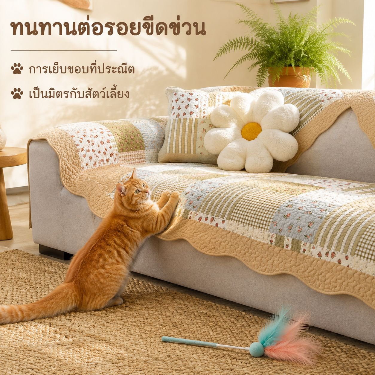 ผ้ารองโซฟาผ้าฝ้ายลายชนบท ใช้ได้ทุกฤดู