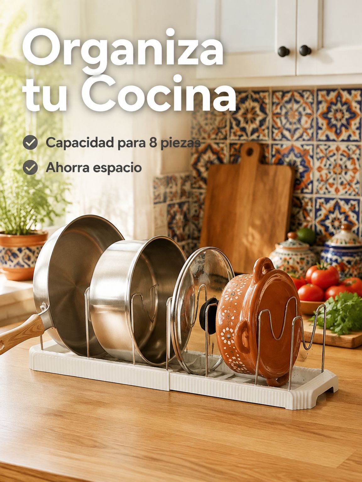 Estante para guardar tapas de ollas y tazones