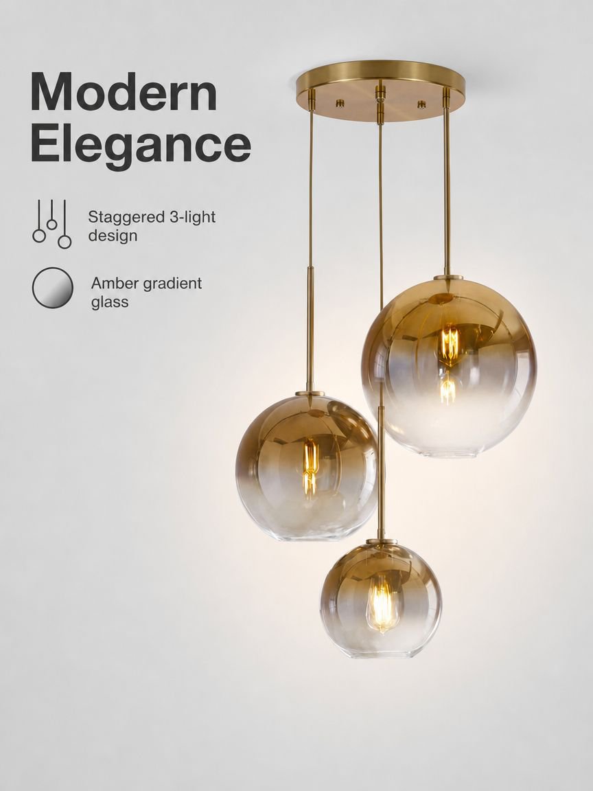 Decorative circular amber glass bubble kitchen light