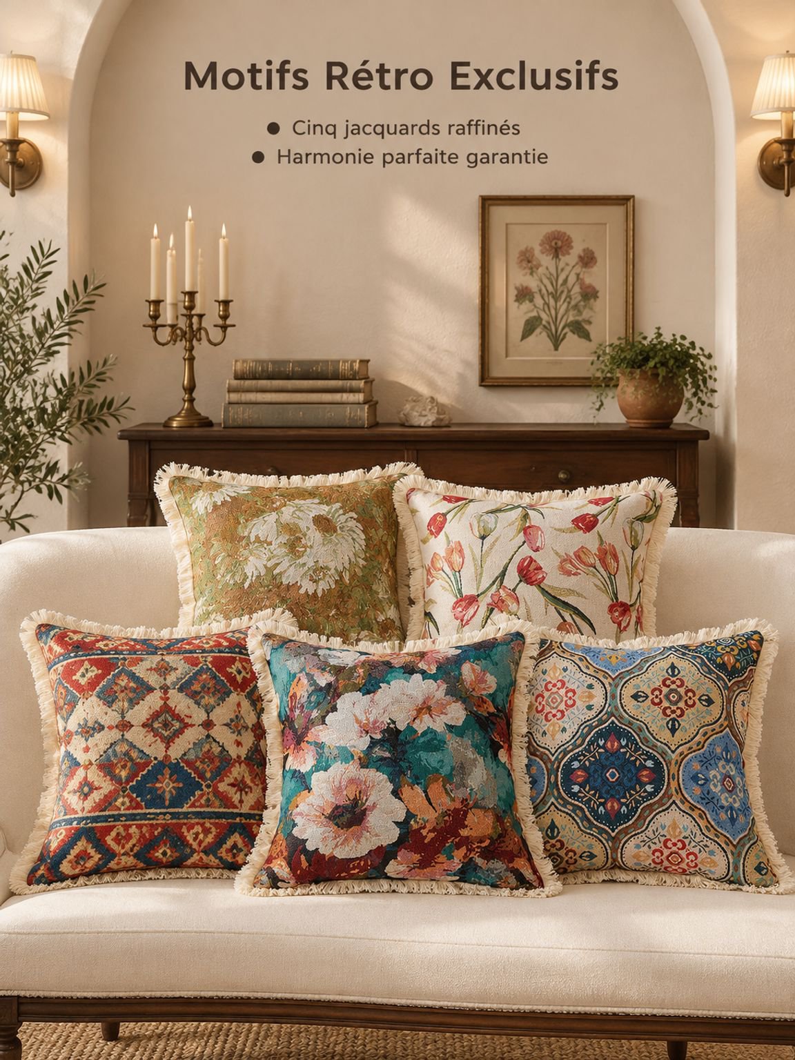 Coussin décoratif rétro en coton et lin