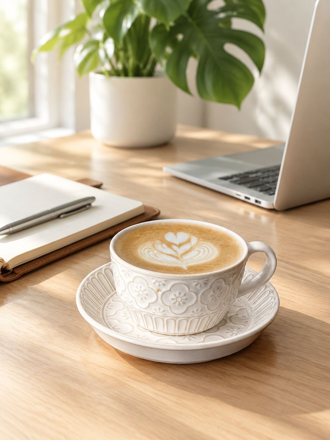 French-style embossed coffee cup and saucer set