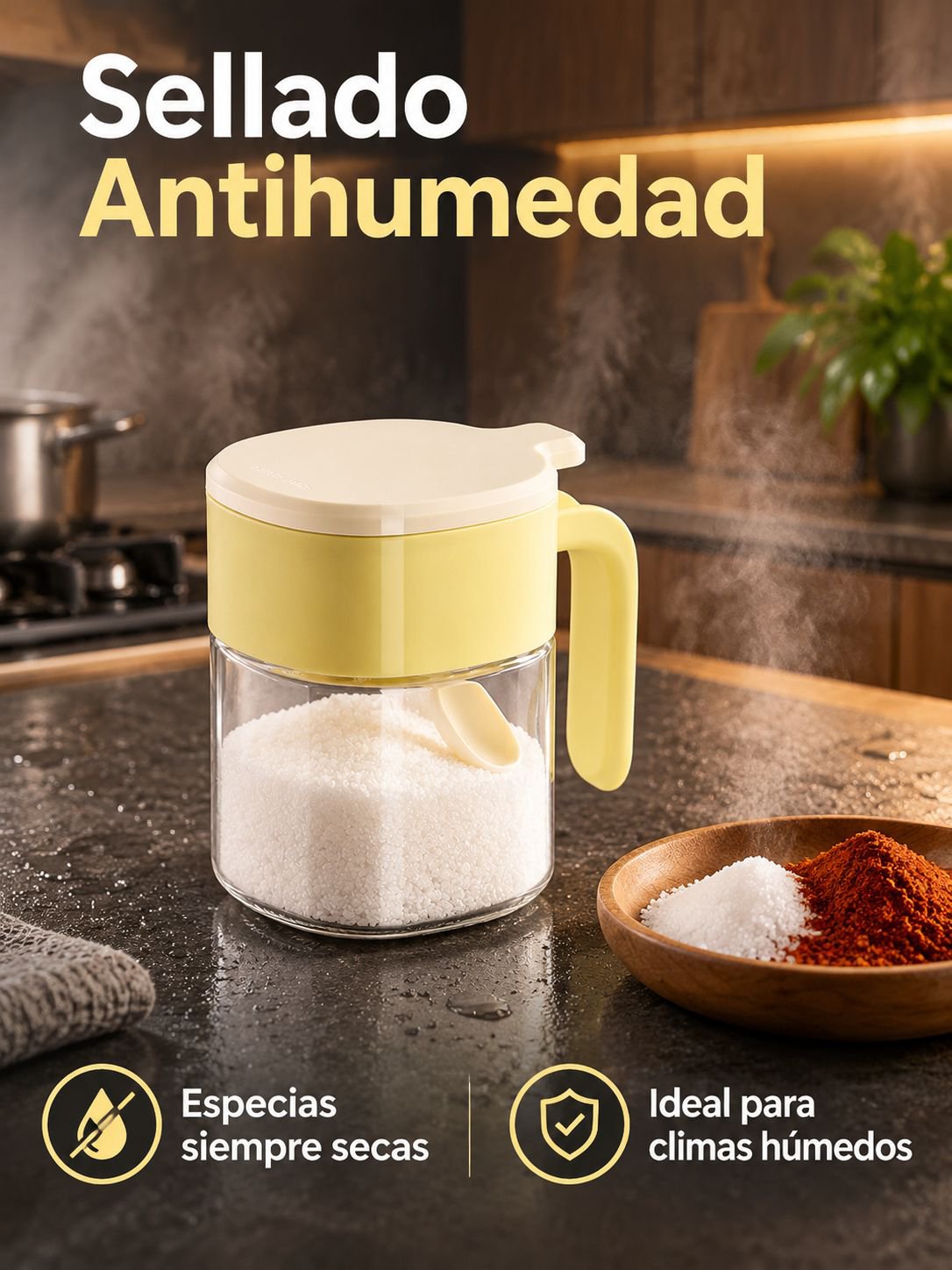 Botella de vidrio para condimentos con cuchara