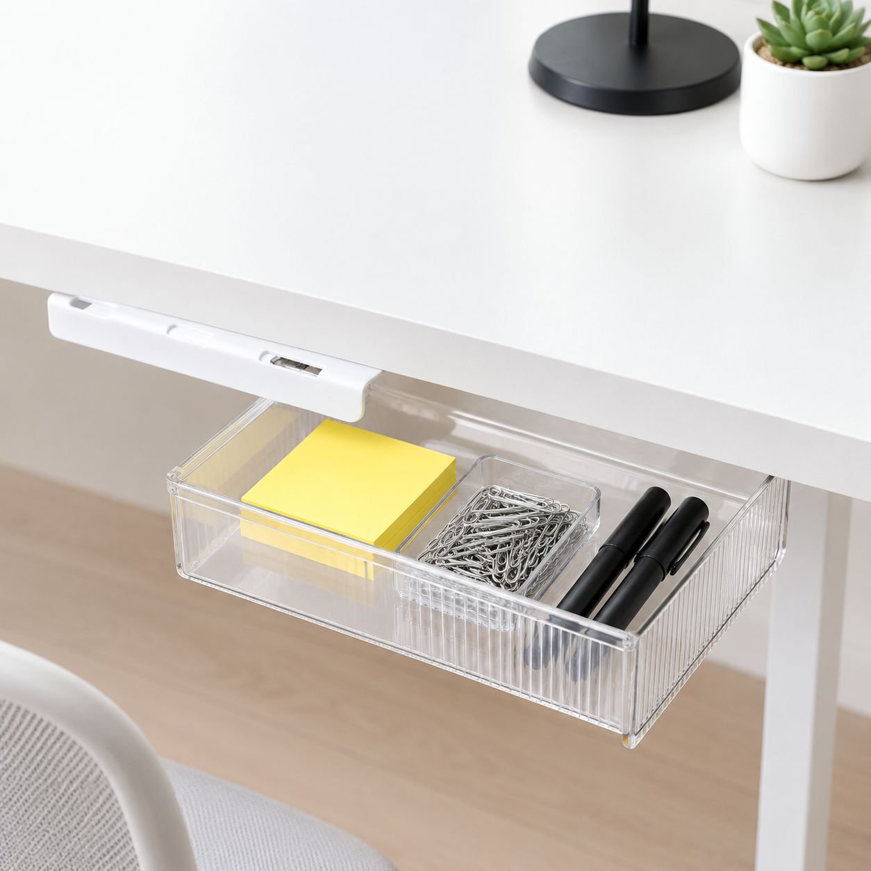 Hidden Desktop Organizer Box, No Installation Needed, with Pen Slot