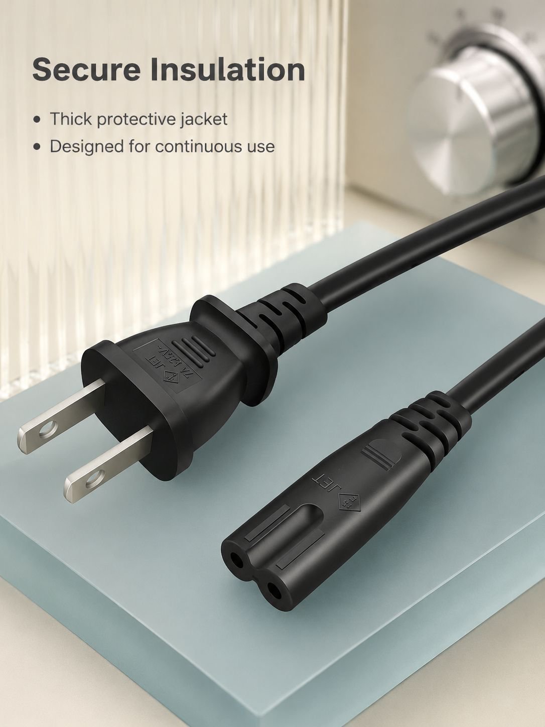 Safe and reliable figure-8 two-prong power cord