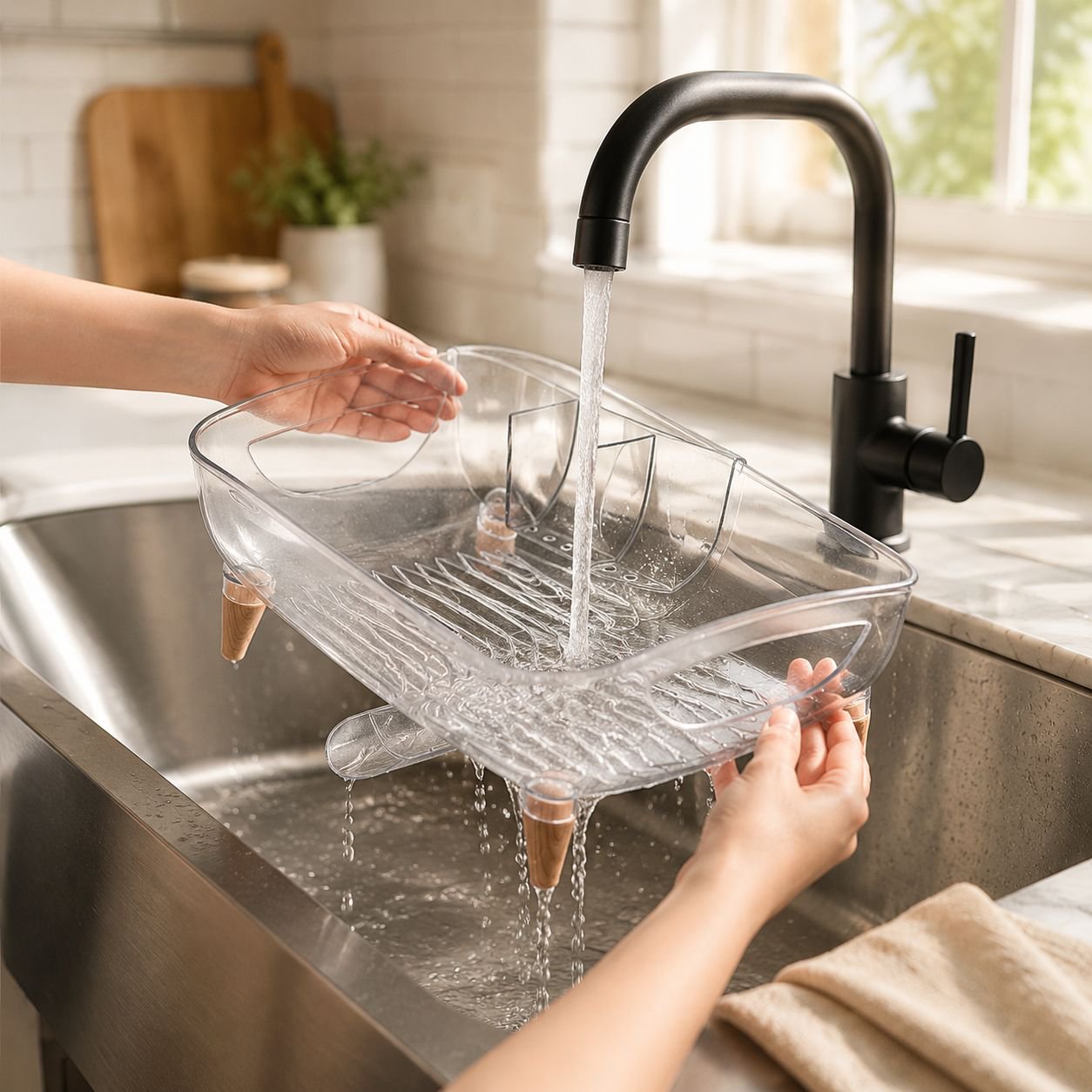 Modern light luxury kitchen draining rack on countertop