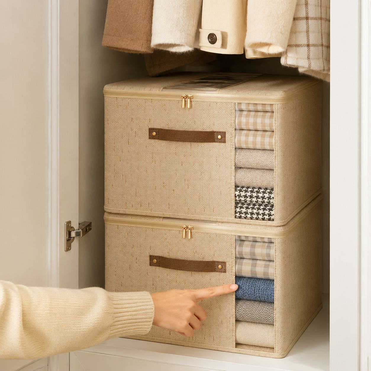Closet organizer box for seasonal clothes and bedding